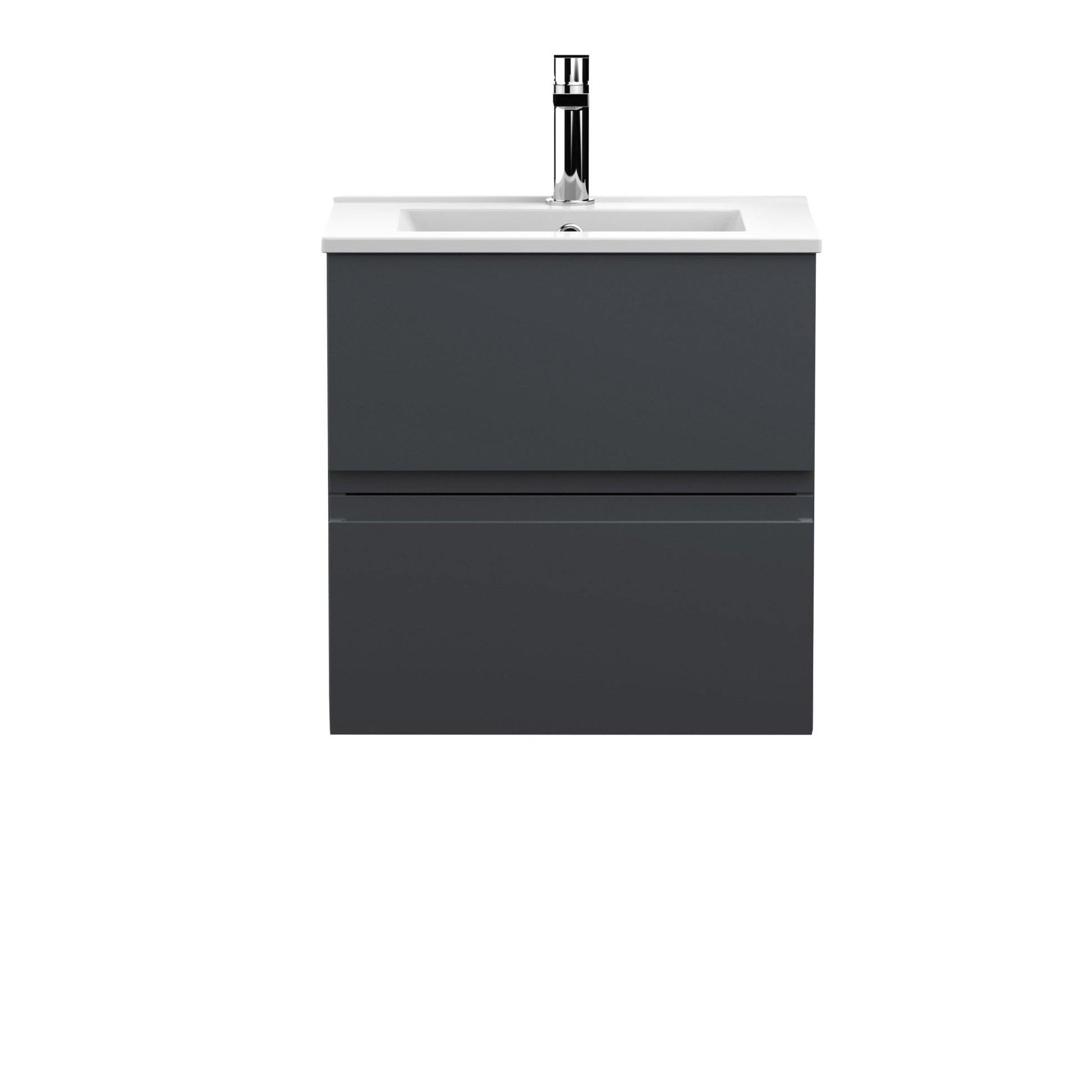 Hudson Reed Urban 500mm Wall Hung 2 Drawer Vanity & Basin 2 Contemp Soft Black MFC Painted Matt 518x510x390mm - JJ Building Materials