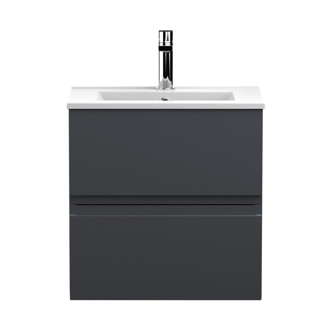 Hudson Reed Urban 500mm Wall Hung 2 Drawer Vanity & Basin 2 Contemp Soft Black MFC Painted Matt 518x510x390mm - JJ Building Materials