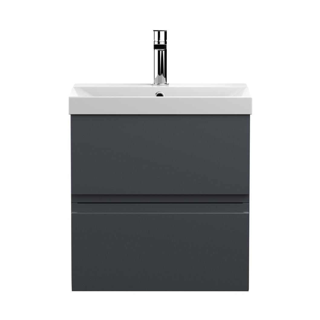 Hudson Reed Urban 500mm Wall Hung 2 Drawer Vanity & Basin 3 Contemp Soft Black MFC Painted Matt 550x510x395mm - JJ Building Materials