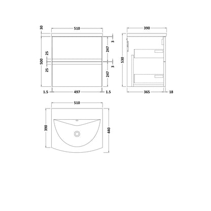 Hudson Reed Urban 500mm Wall Hung 2 Drawer Vanity & Basin 4 Contemp Soft Black MFC Painted Matt 525x510x440mm - JJ Building Materials