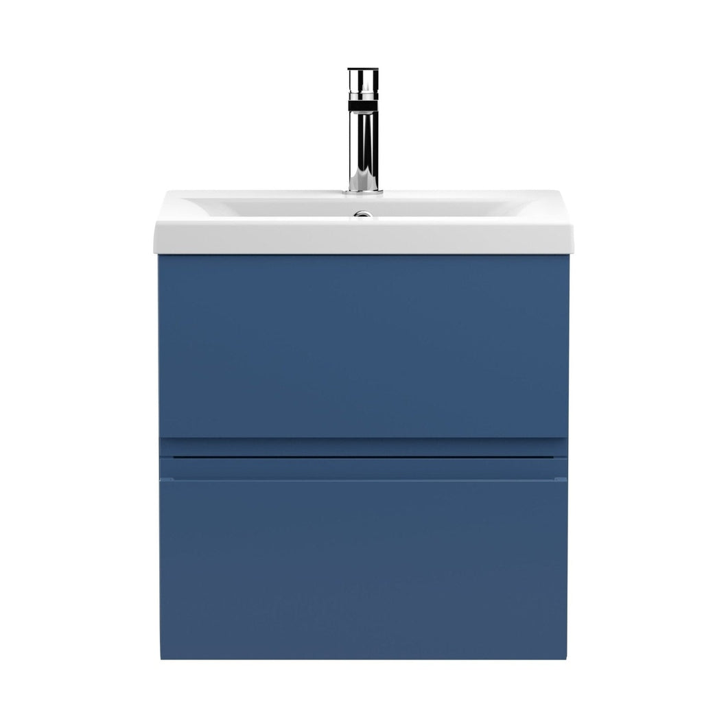 Hudson Reed Urban 500mm Wall Hung 2-drawer Vanity Unit & Basin 1 Contemp Satin Blue MFC Painted Matt 540x510x390mm - JJ Building Materials