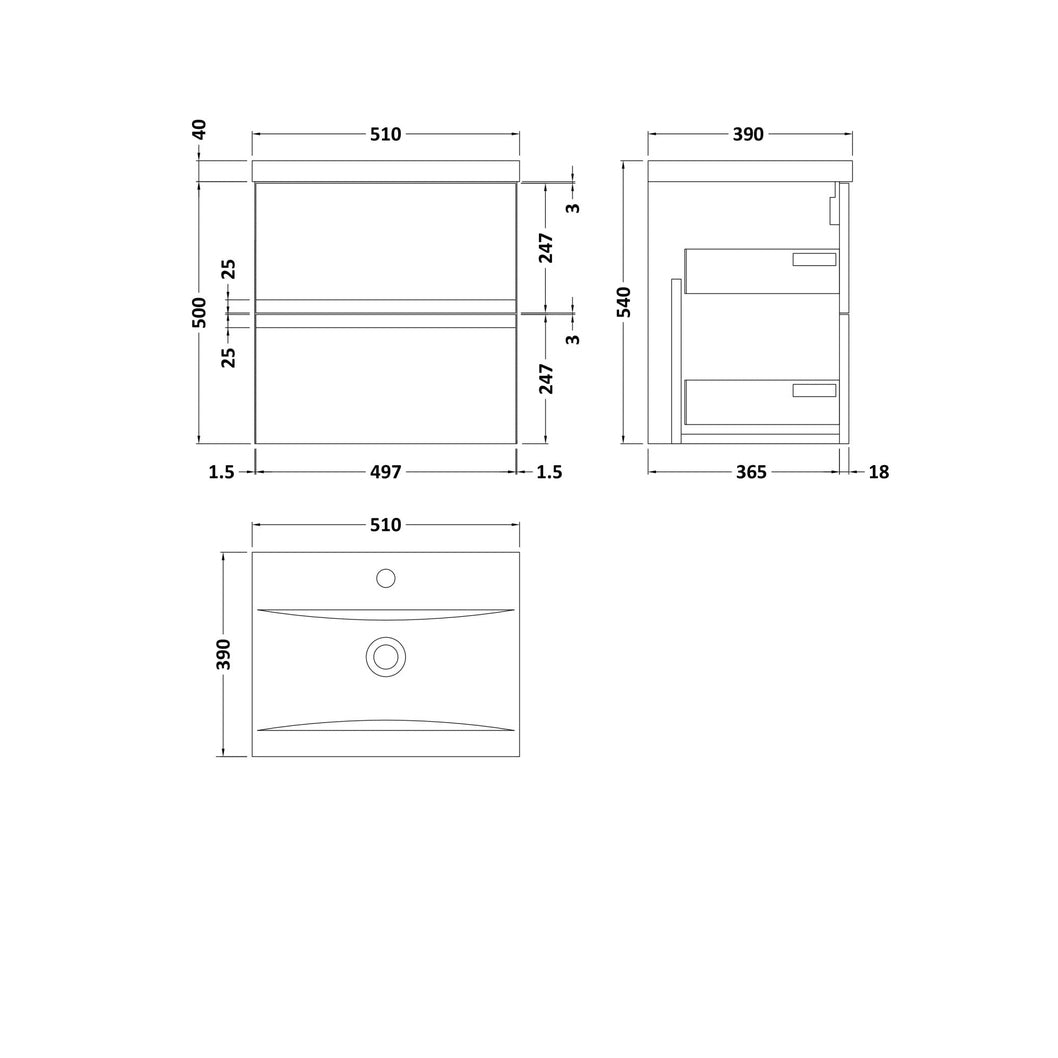 Hudson Reed Urban 500mm Wall Hung 2-drawer Vanity Unit & Basin 1 Contemp Satin Blue MFC Painted Matt 540x510x390mm - JJ Building Materials