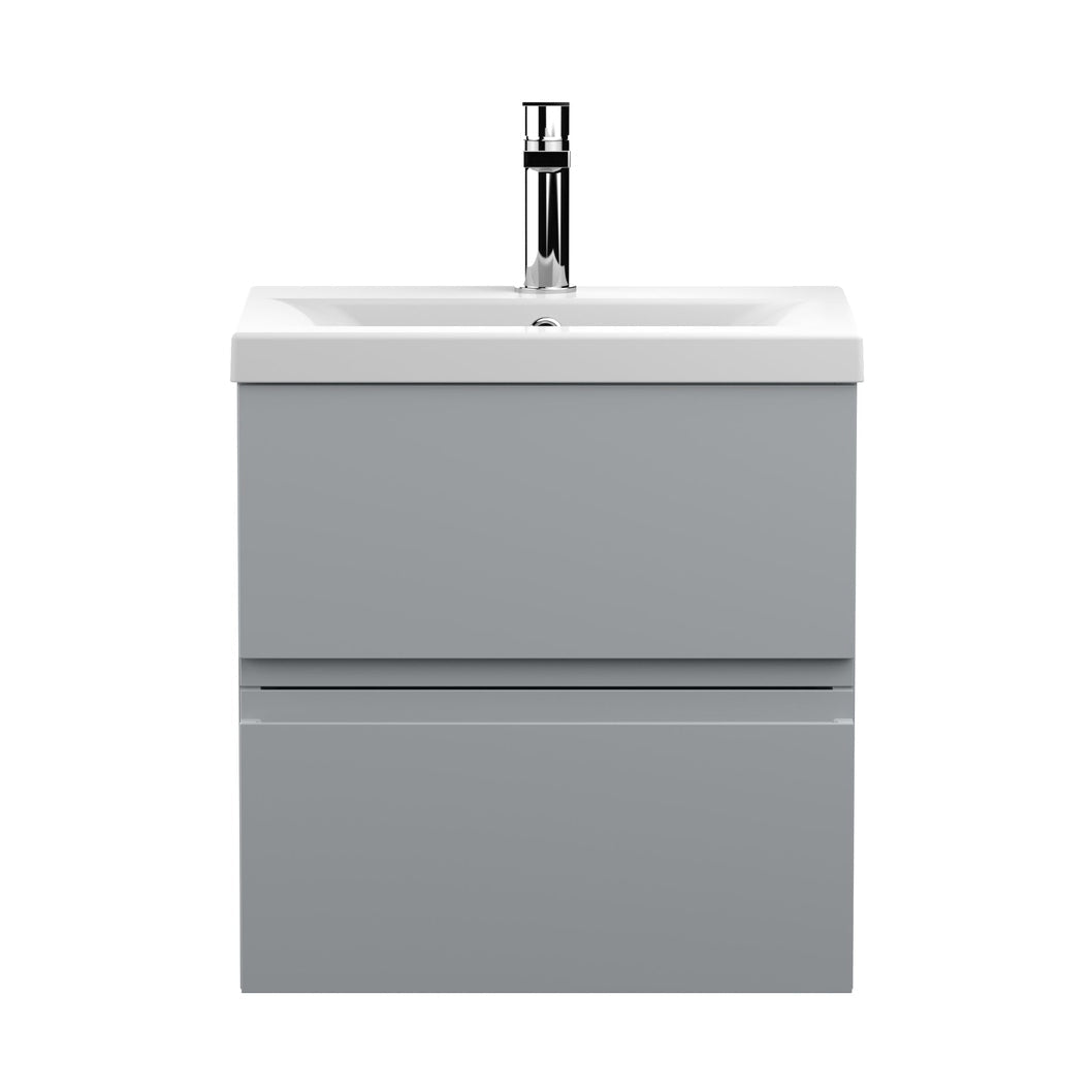 Hudson Reed Urban 500mm Wall Hung 2-drawer Vanity Unit & Basin 1 Contemp Satin Grey MFC Painted Matt 540x510x390mm - JJ Building Materials