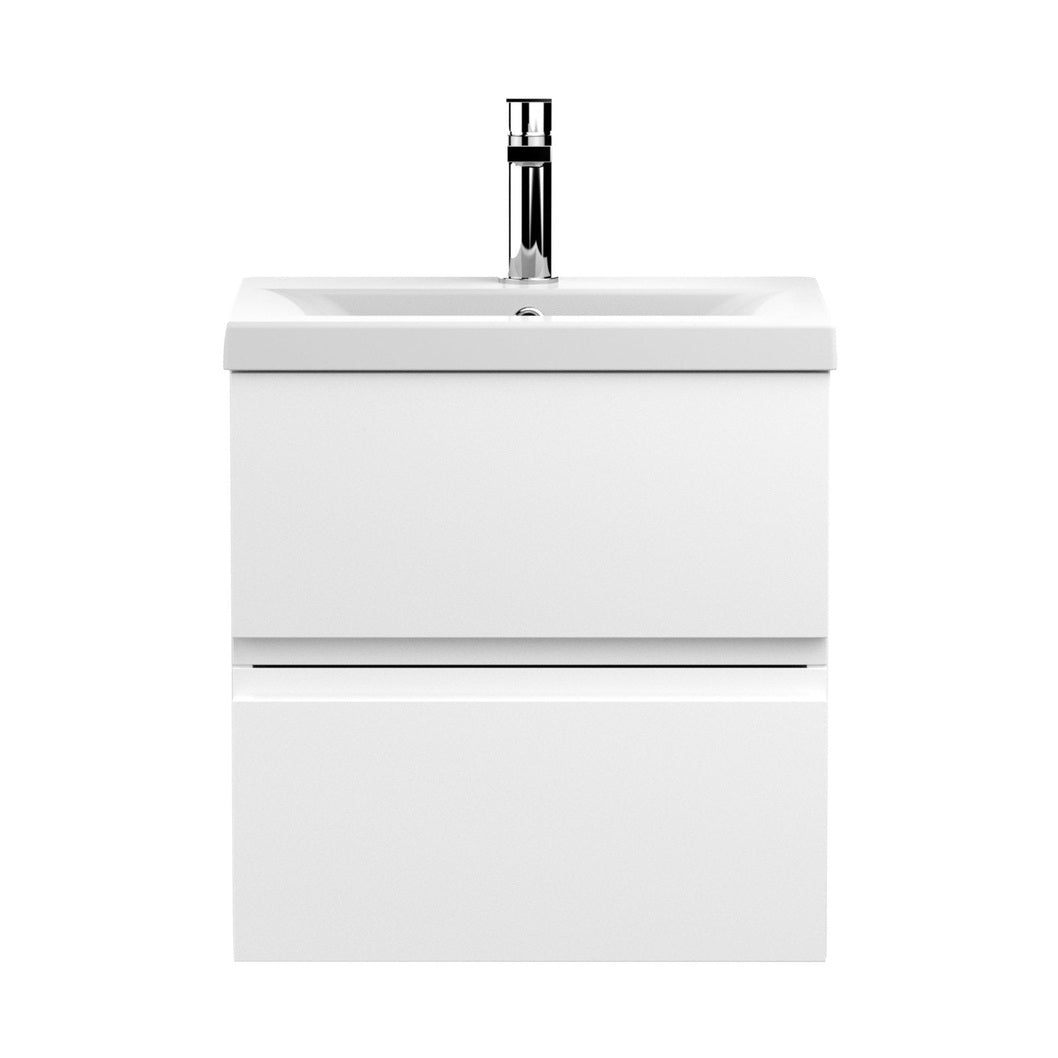 Hudson Reed Urban 500mm Wall Hung 2-drawer Vanity Unit & Basin 1 Contemp Satin White MFC Painted Matt 540x510x390mm - JJ Building Materials