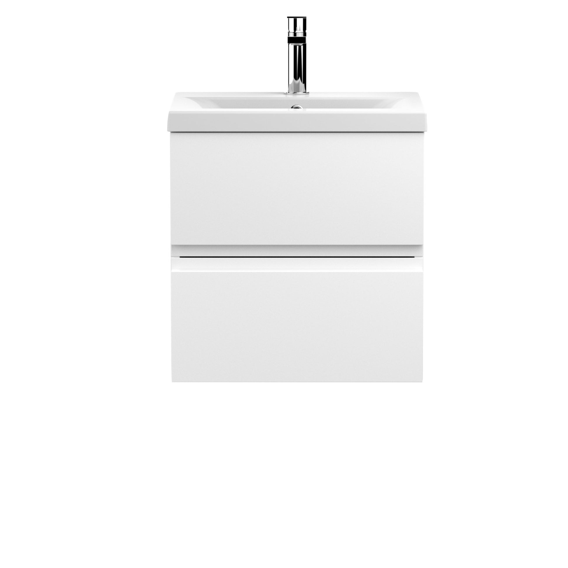Hudson Reed Urban 500mm Wall Hung 2 - drawer Vanity Unit & Basin 1 Contemp Satin White MFC Painted Matt 540x510x390mm - JJ Building Materials