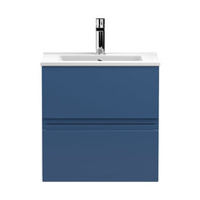 Hudson Reed Urban 500mm Wall Hung 2-drawer Vanity Unit & Basin 2 Contemp Satin Blue MFC Painted Matt 540x505x395mm - JJ Building Materials