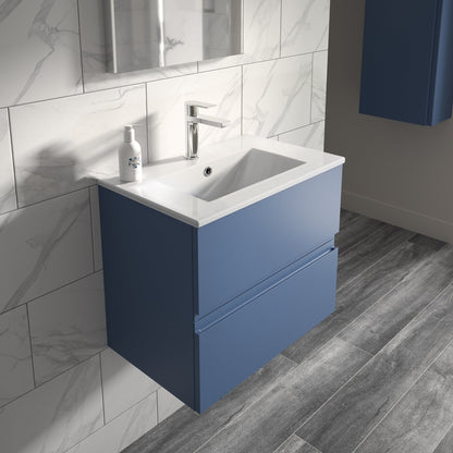 Hudson Reed Urban 500mm Wall Hung 2-drawer Vanity Unit & Basin 2 Contemp Satin Blue MFC Painted Matt 540x505x395mm - JJ Building Materials