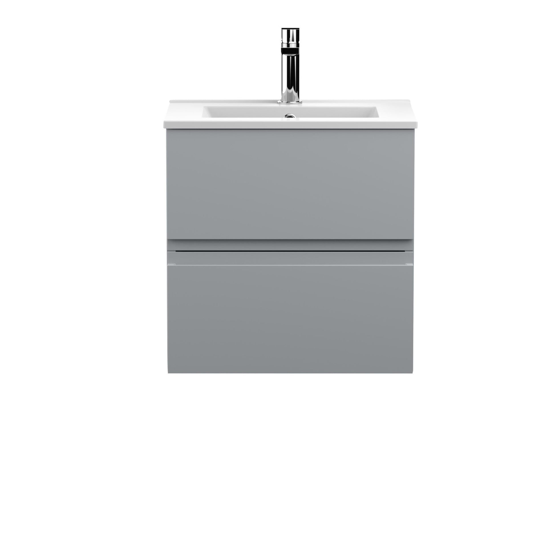 Hudson Reed Urban 500mm Wall Hung 2 - drawer Vanity Unit & Basin 2 Contemp Satin Grey MFC Painted Matt 540x505x395mm - JJ Building Materials