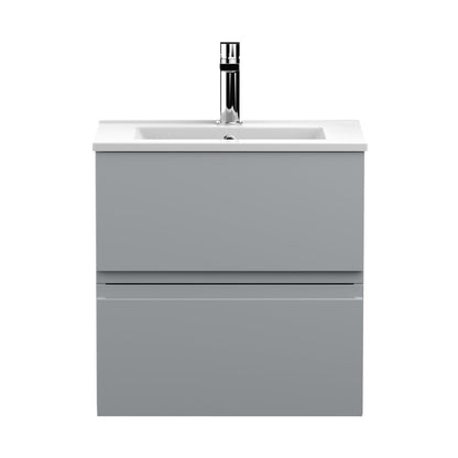 Hudson Reed Urban 500mm Wall Hung 2-drawer Vanity Unit & Basin 2 Contemp Satin Grey MFC Painted Matt 540x505x395mm - JJ Building Materials