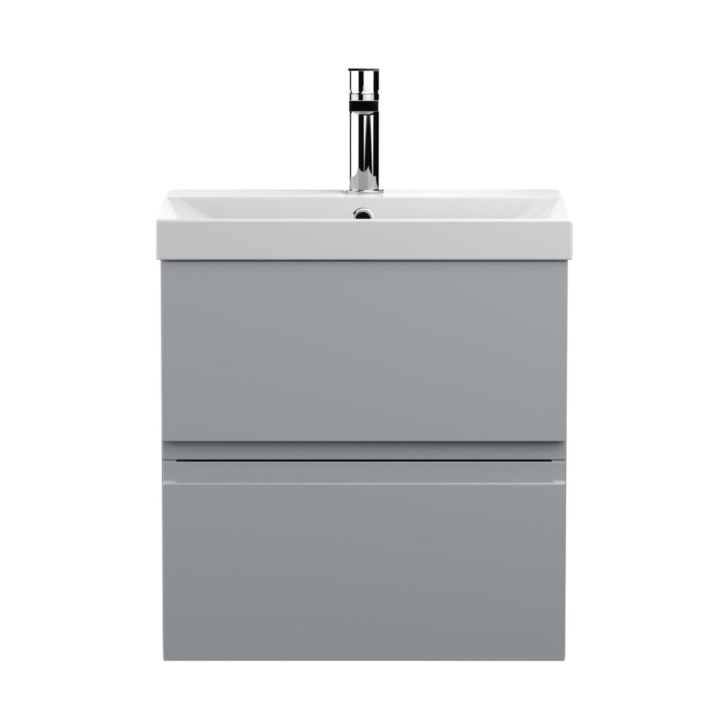 Hudson Reed Urban 500mm Wall Hung 2-drawer Vanity Unit & Basin 3 Contemp Satin Grey MFC Painted Matt 550x510x395mm - JJ Building Materials