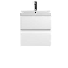 Hudson Reed Urban 500mm Wall Hung 2 - drawer Vanity Unit & Basin 3 Contemp Satin White MFC Painted Matt 550x510x395mm - JJ Building Materials