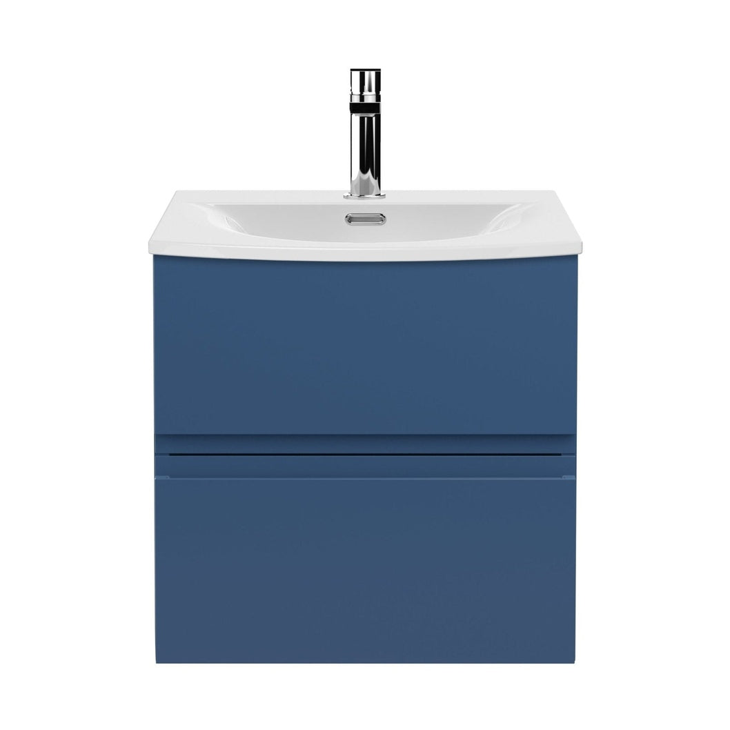 Hudson Reed Urban 500mm Wall Hung 2 Drawer Vanity Unit & Basin 4 Contemp Satin Blue MFC Painted Matt 530x510x440mm - JJ Building Materials
