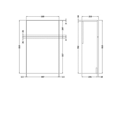 Hudson Reed Urban 500mm Wc Unit Contemp Satin Grey MFC Painted Matt 810x500x253mm - JJ Building Materials