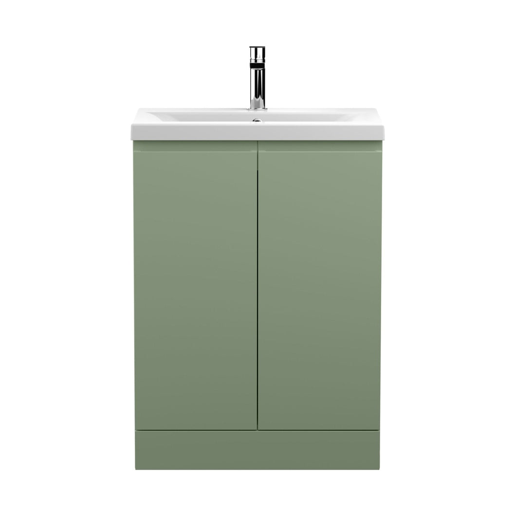 Hudson Reed Urban 600mm Floor Standing 2 Door Unit & Basin 1 Contemp Satin Green MFC Painted Matt 850x610x390mm - JJ Building Materials