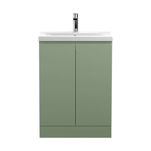 Hudson Reed Urban 600mm Floor Standing 2 Door Unit & Basin 1 Contemp Satin Green MFC Painted Matt 850x610x390mm - JJ Building Materials