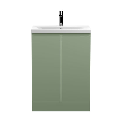 Hudson Reed Urban 600mm Floor Standing 2 Door Unit & Basin 1 Contemp Satin Green MFC Painted Matt 850x610x390mm - JJ Building Materials