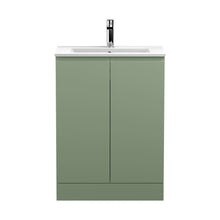 Hudson Reed Urban 600mm Floor Standing 2 Door Unit & Basin 2 Contemp Satin Green MFC Painted Matt 828x610x390mm - JJ Building Materials