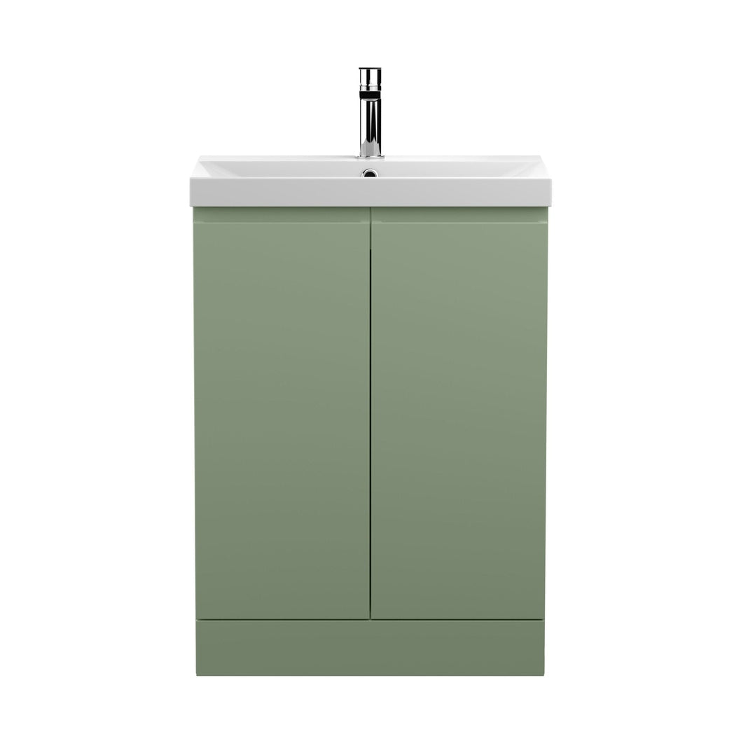 Hudson Reed Urban 600mm Floor Standing 2 Door Unit & Basin 3 Contemp Satin Green MFC Painted Matt 860x610x395mm - JJ Building Materials