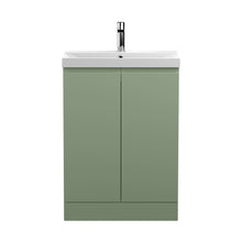 Hudson Reed Urban 600mm Floor Standing 2 Door Unit & Basin 3 Contemp Satin Green MFC Painted Matt 860x610x395mm - JJ Building Materials