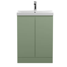 Hudson Reed Urban 600mm Floor Standing 2 Door Unit & Basin 3 Contemp Satin Green MFC Painted Matt 860x610x395mm - JJ Building Materials