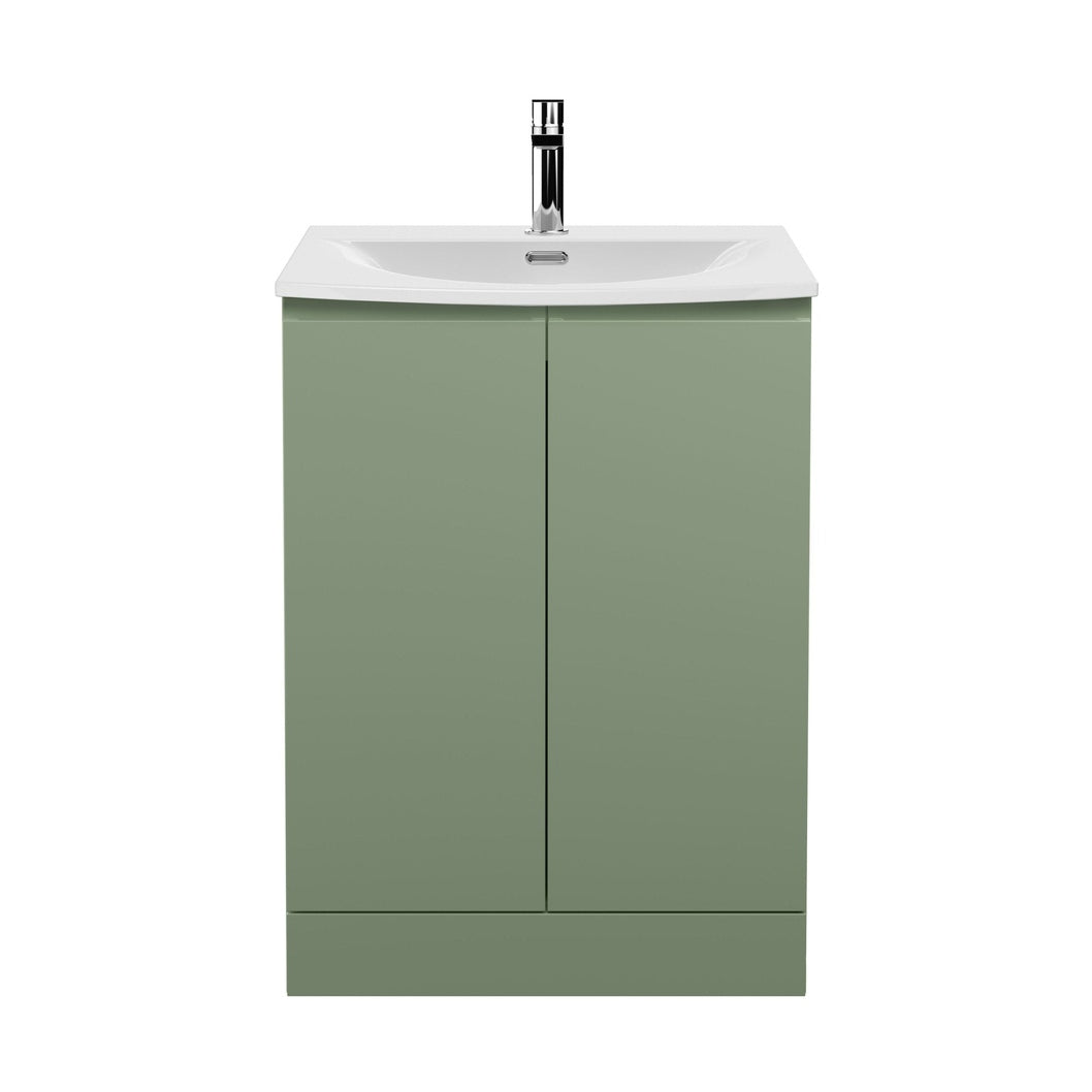 Hudson Reed Urban 600mm Floor Standing 2 Door Unit & Basin 4 Contemp Satin Green MFC Painted Matt 835x610x440mm - JJ Building Materials