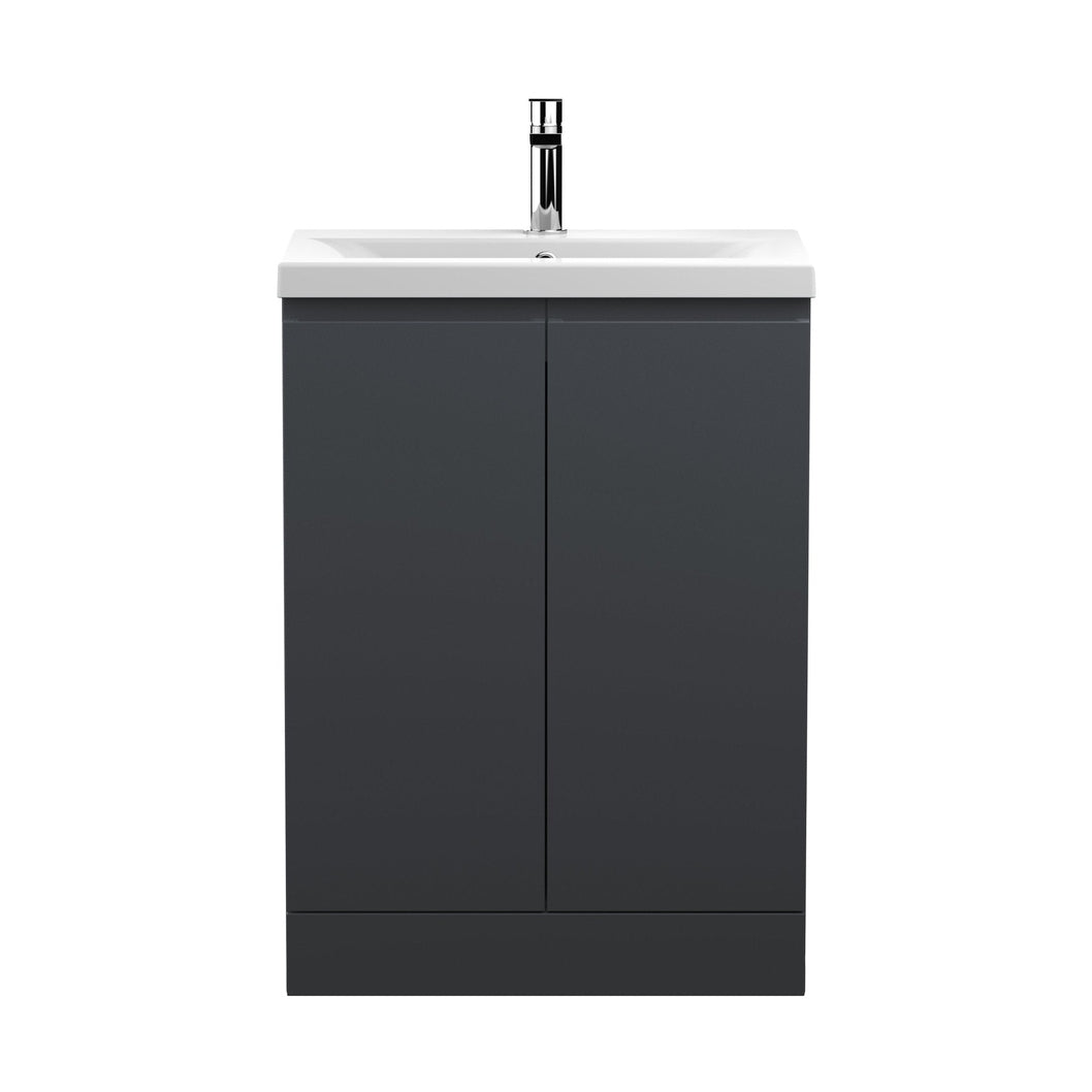 Hudson Reed Urban 600mm Floor Standing 2 Door Vanity & Basin 1 Contemp Soft Black MFC Painted Matt 850x610x390mm - JJ Building Materials