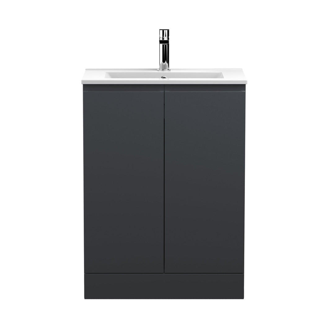 Hudson Reed Urban 600mm Floor Standing 2 Door Vanity & Basin 2 Contemp Soft Black MFC Painted Matt 828x610x390mm - JJ Building Materials
