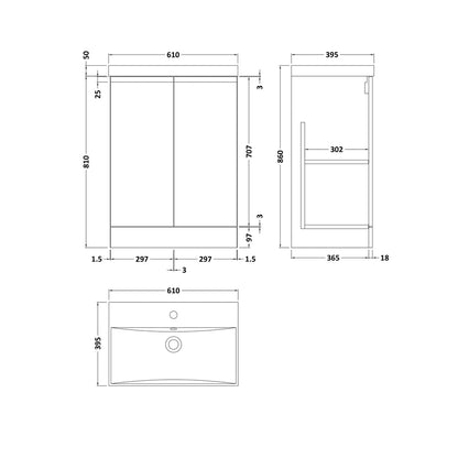 Hudson Reed Urban 600mm Floor Standing 2 Door Vanity & Basin 3 Contemp Soft Black MFC Painted Matt 860x610x395mm - JJ Building Materials