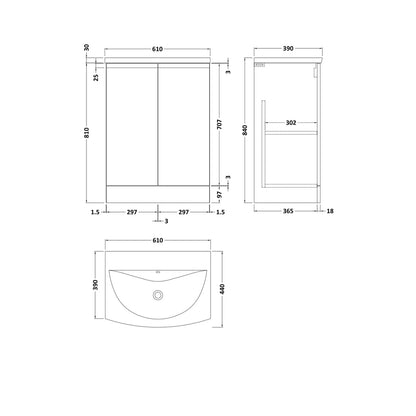 Hudson Reed Urban 600mm Floor Standing 2 Door Vanity & Basin 4 Contemp Soft Black MFC Painted Matt 835x610x440mm - JJ Building Materials
