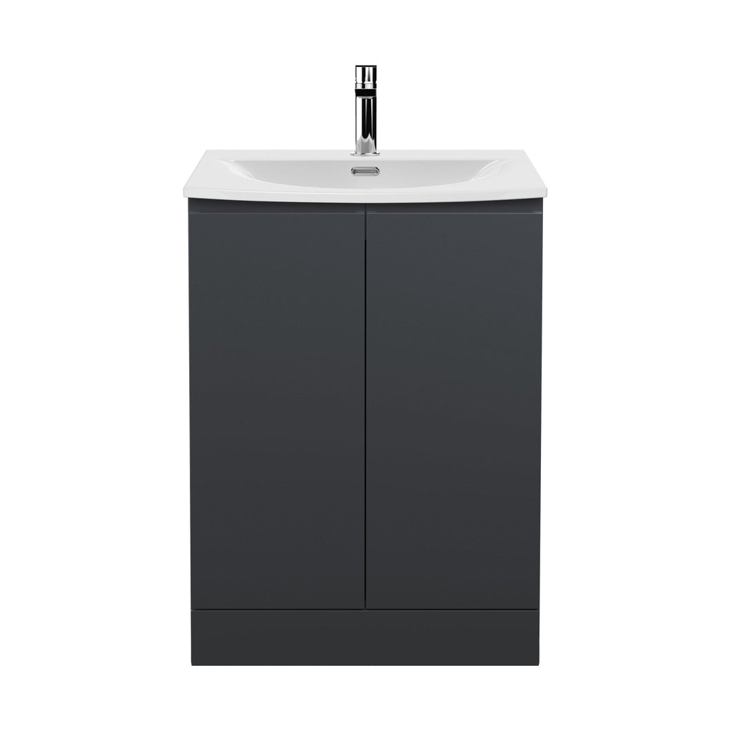 Hudson Reed Urban 600mm Floor Standing 2 Door Vanity & Basin 4 Contemp Soft Black MFC Painted Matt 835x610x440mm - JJ Building Materials