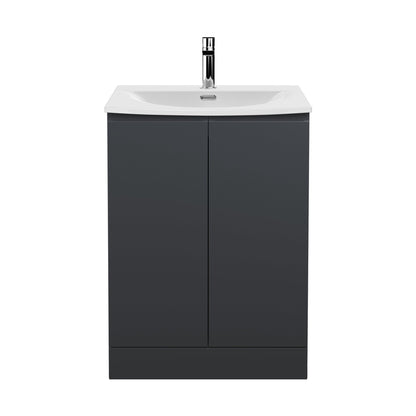 Hudson Reed Urban 600mm Floor Standing 2 Door Vanity & Basin 4 Contemp Soft Black MFC Painted Matt 835x610x440mm - JJ Building Materials