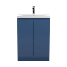 Hudson Reed Urban 600mm Floor Standing 2-door Vanity Unit & Basin 1 Contemp Satin Blue MFC Painted Matt 850x610x390mm - JJ Building Materials
