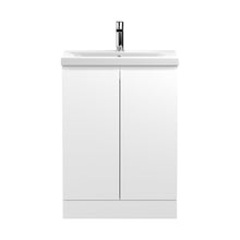 Hudson Reed Urban 600mm Floor Standing 2-door Vanity Unit & Basin 1 Contemp Satin White MFC Painted Matt 850x610x390mm - JJ Building Materials
