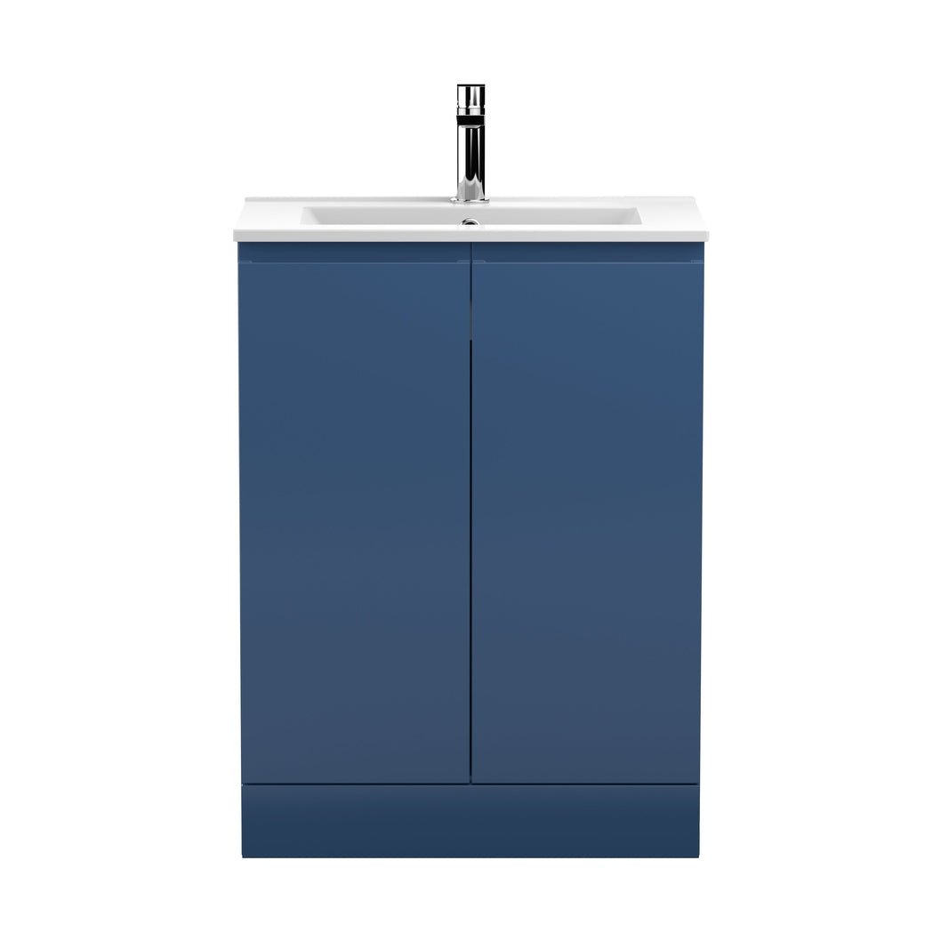 Hudson Reed Urban 600mm Floor Standing 2-door Vanity Unit & Basin 2 Contemp Satin Blue MFC Painted Matt 828x605x395mm - JJ Building Materials