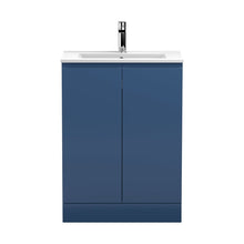 Hudson Reed Urban 600mm Floor Standing 2-door Vanity Unit & Basin 2 Contemp Satin Blue MFC Painted Matt 828x605x395mm - JJ Building Materials