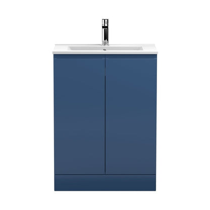 Hudson Reed Urban 600mm Floor Standing 2-door Vanity Unit & Basin 2 Contemp Satin Blue MFC Painted Matt 828x605x395mm - JJ Building Materials
