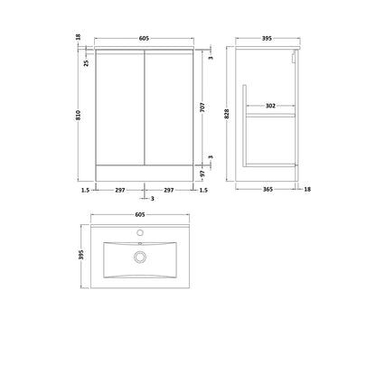 Hudson Reed Urban 600mm Floor Standing 2-door Vanity Unit & Basin 2 Contemp Satin White MFC Painted Matt 828x605x395mm - JJ Building Materials