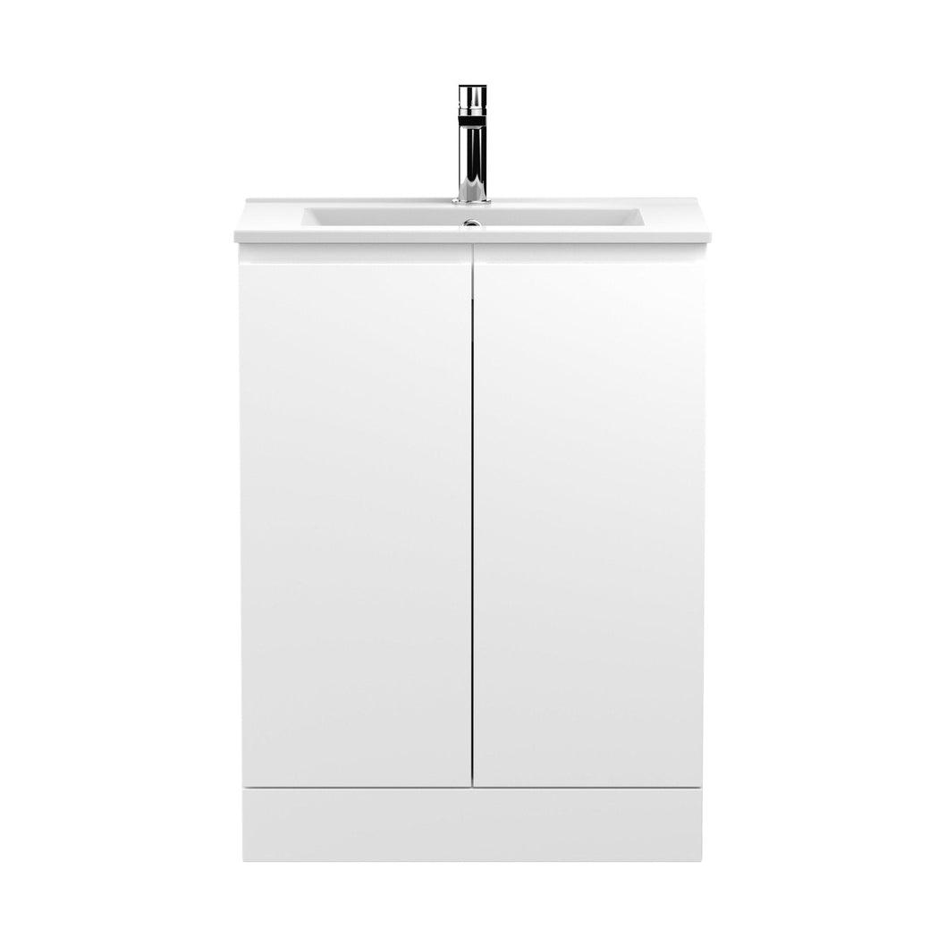 Hudson Reed Urban 600mm Floor Standing 2-door Vanity Unit & Basin 2 Contemp Satin White MFC Painted Matt 828x605x395mm - JJ Building Materials