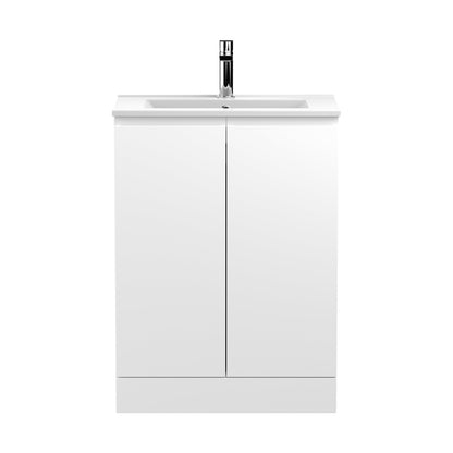 Hudson Reed Urban 600mm Floor Standing 2-door Vanity Unit & Basin 2 Contemp Satin White MFC Painted Matt 828x605x395mm - JJ Building Materials
