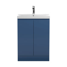 Hudson Reed Urban 600mm Floor Standing 2-door Vanity Unit & Basin 3 Contemp Satin Blue MFC Painted Matt 860x610x395mm - JJ Building Materials