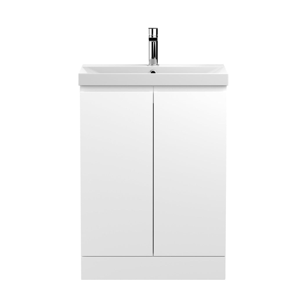 Hudson Reed Urban 600mm Floor Standing 2-door Vanity Unit & Basin 3 Contemp Satin White MFC Painted Matt 860x610x395mm - JJ Building Materials