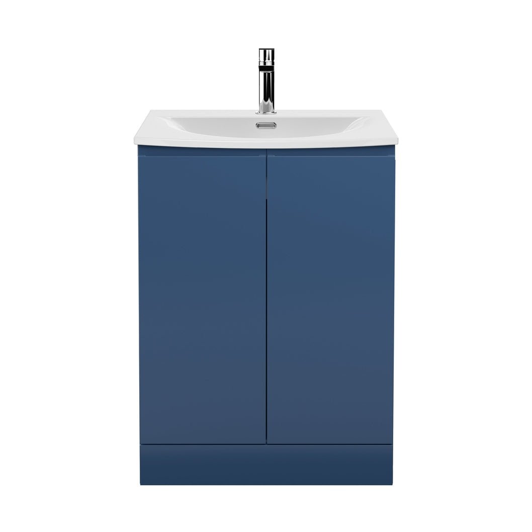 Hudson Reed Urban 600mm Floor Standing 2 Door Vanity Unit & Basin 4 Contemp Satin Blue MFC Painted Matt 840x610x440mm - JJ Building Materials