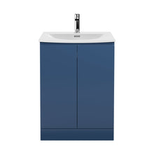 Hudson Reed Urban 600mm Floor Standing 2 Door Vanity Unit & Basin 4 Contemp Satin Blue MFC Painted Matt 840x610x440mm - JJ Building Materials