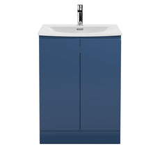 Hudson Reed Urban 600mm Floor Standing 2 Door Vanity Unit & Basin 4 Contemp Satin Blue MFC Painted Matt 840x610x440mm - JJ Building Materials
