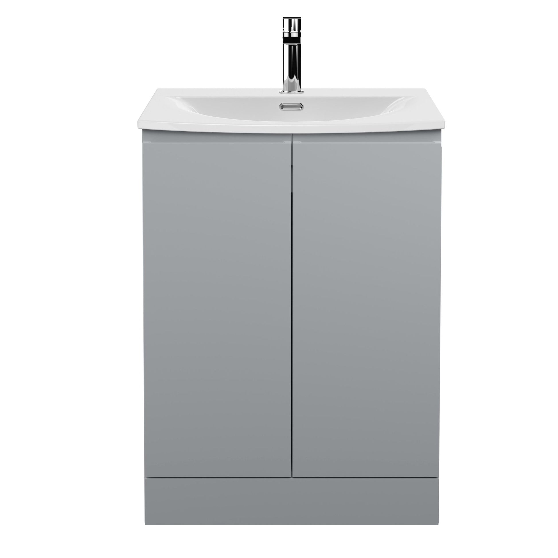 Hudson Reed Urban 600mm Floor Standing 2 Door Vanity Unit & Basin 4 Contemp Satin Grey MFC Painted Matt 840x610x440mm - JJ Building Materials