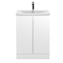 Hudson Reed Urban 600mm Floor Standing 2 Door Vanity Unit & Basin 4 Contemp Satin White MFC Painted Matt 840x610x440mm - JJ Building Materials