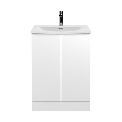 Hudson Reed Urban 600mm Floor Standing 2 Door Vanity Unit & Basin 4 Contemp Satin White MFC Painted Matt 840x610x440mm - JJ Building Materials