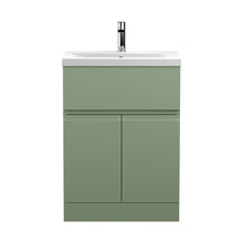 Hudson Reed Urban 600mm Floor Standing 2 Door/drawer Unit & Basin 1 Contemp Satin Green MFC Painted Matt 850x610x390mm - JJ Building Materials