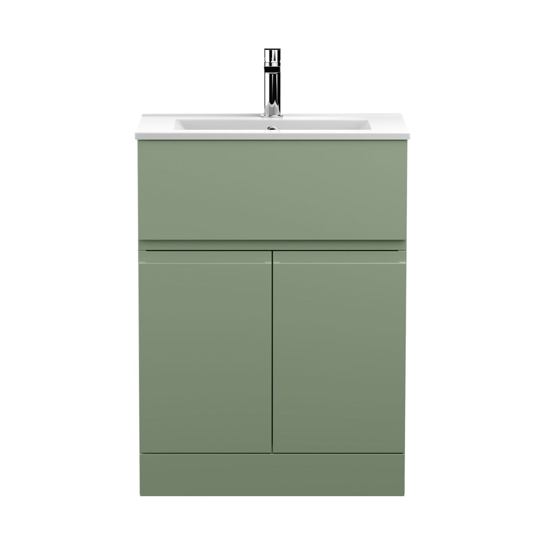 Hudson Reed Urban 600mm Floor Standing 2 Door/drawer Unit & Basin 2 Contemp Satin Green MFC Painted Matt 828x610x390mm - JJ Building Materials