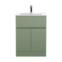 Hudson Reed Urban 600mm Floor Standing 2 Door/drawer Unit & Basin 2 Contemp Satin Green MFC Painted Matt 828x610x390mm - JJ Building Materials